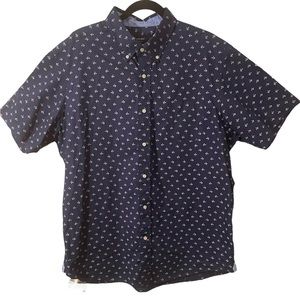 Cremieux Shirt Men Size XL Navy White Fish Button Up Short Sleeve Casual